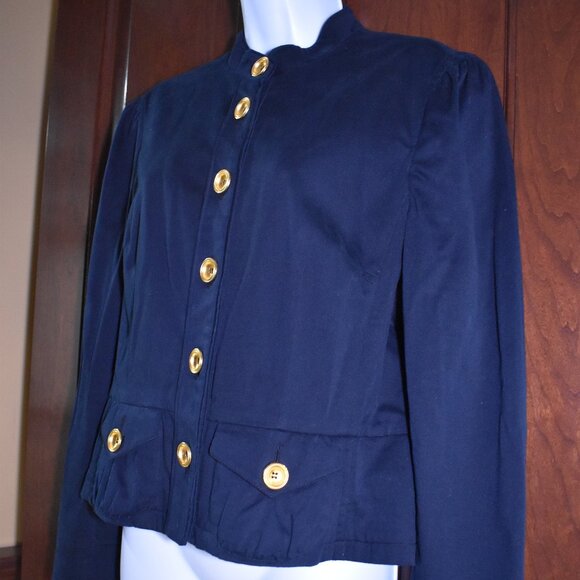 INC Navy Blue Cropped Jacket Size L Gold Button Lightweight Chic Blazer - Picture 8 of 14